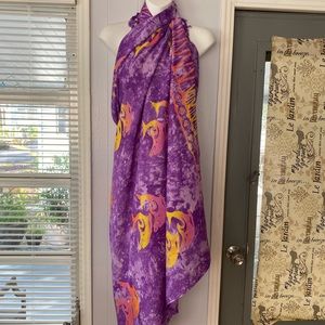 Batik purple, orange, yellow Fringe Sarong Beach Wrap Swimwear Coverup Vacation
